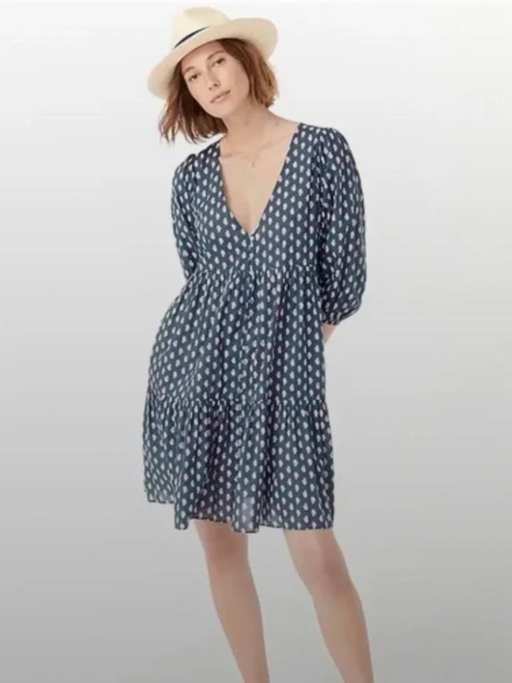 2/$30 J. Crew Tiered Cotton Voile Beach Dress in Best Buds Large #A1971